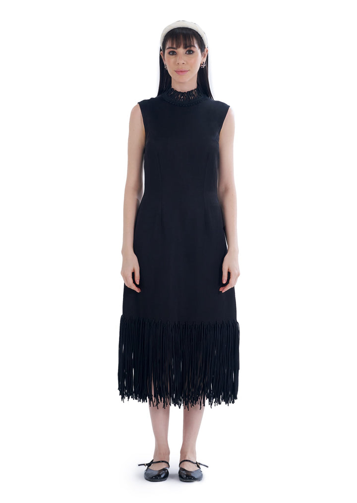 CORD MIDI DRESS BLACK
