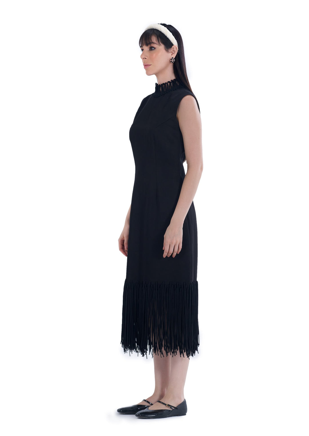 CORD MIDI DRESS BLACK