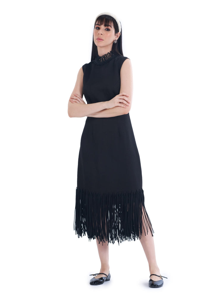 CORD MIDI DRESS BLACK