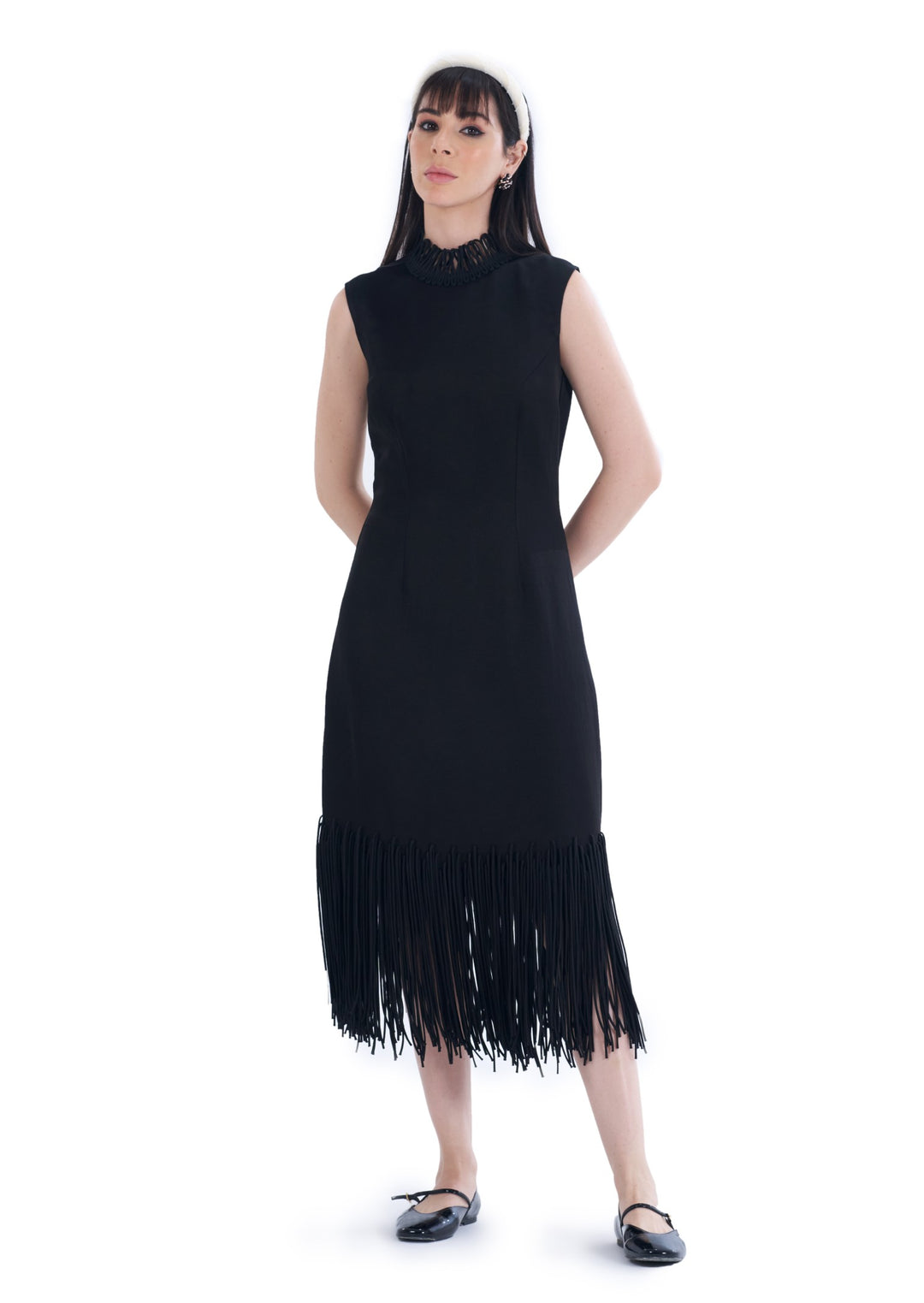 CORD MIDI DRESS BLACK