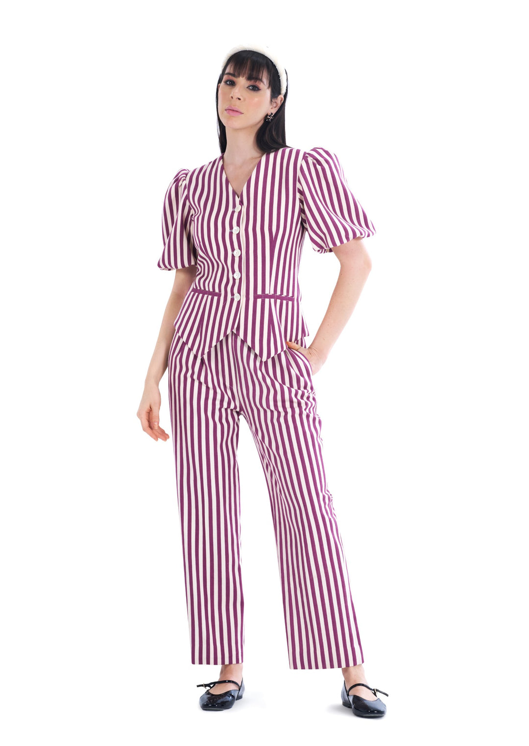 STIRPES VEST SPICY PLUM