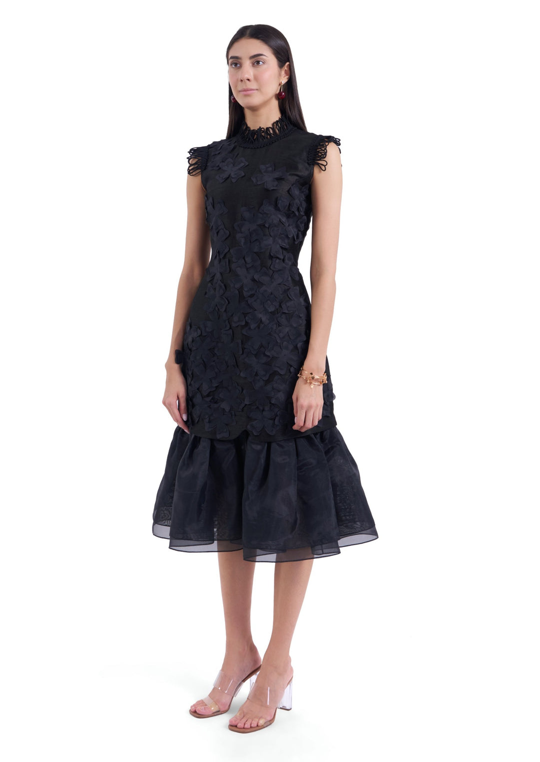 BLACK MAGNOLIA MIDI DRESS