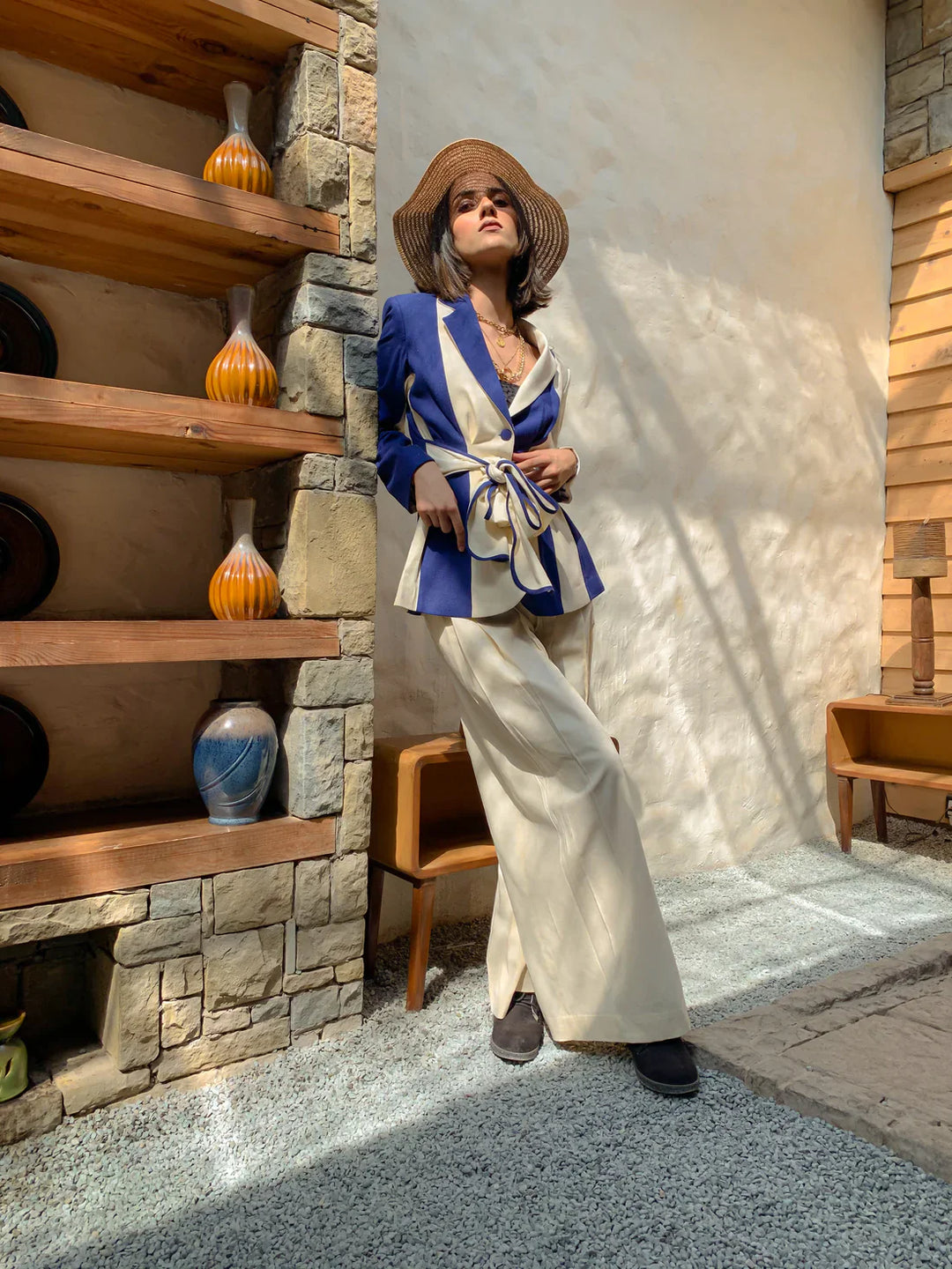 IVORY PLEATED TROUSERS